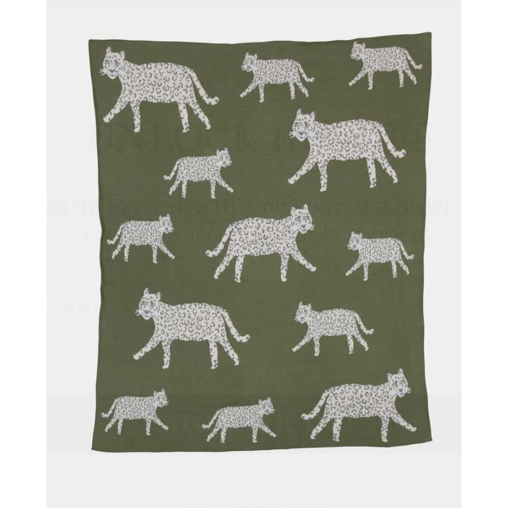 NEW, Creative Co-Op Green Jaguar Blanket, 40”x32”, NWT